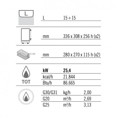 FREIDORA 15+15L GAS MUEBLE FONDO 70