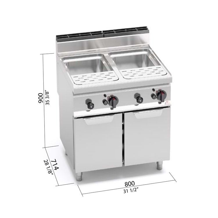 CUECE PASTAS GAS 2 CUBAS FONDO 70 MUEBLE