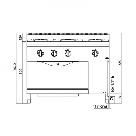 COCINA 3 FOGONES GAS FONDO 60 HORNO MAXI