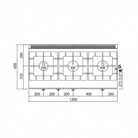 COCINA 3 FOGONES GAS FONDO 60 HORNO MAXI