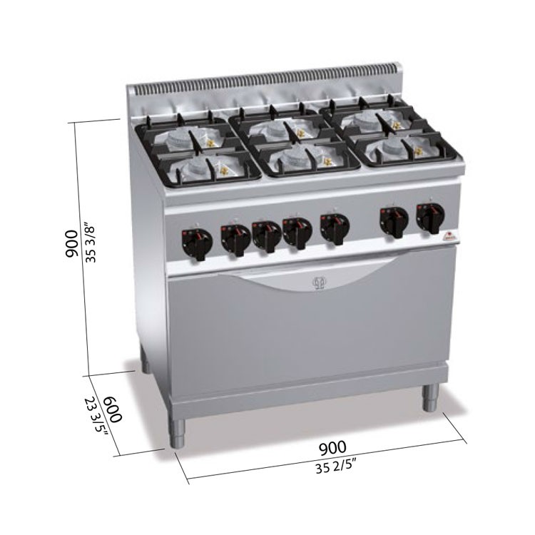 COCINA 6 FOGONES GAS FONDO 60 HORNO MAXI