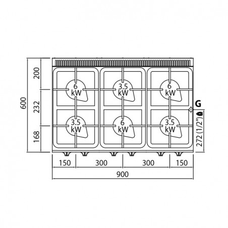 COCINA 6 FOGONES GAS FONDO 60 HORNO MAXI