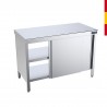 MESA ACERO INOX. CON PUERTAS FONDO 60 CM