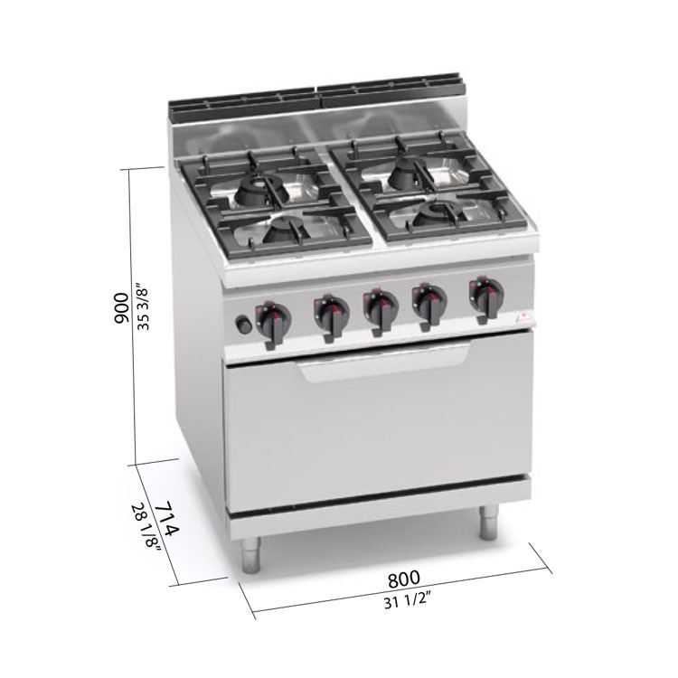 COCINA 4 FOGONES GAS HORNO G 2/1 FONDO 70