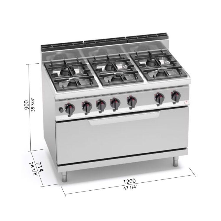 COCINA 6 FOGONES GAS HORNO MAXI FONDO 70