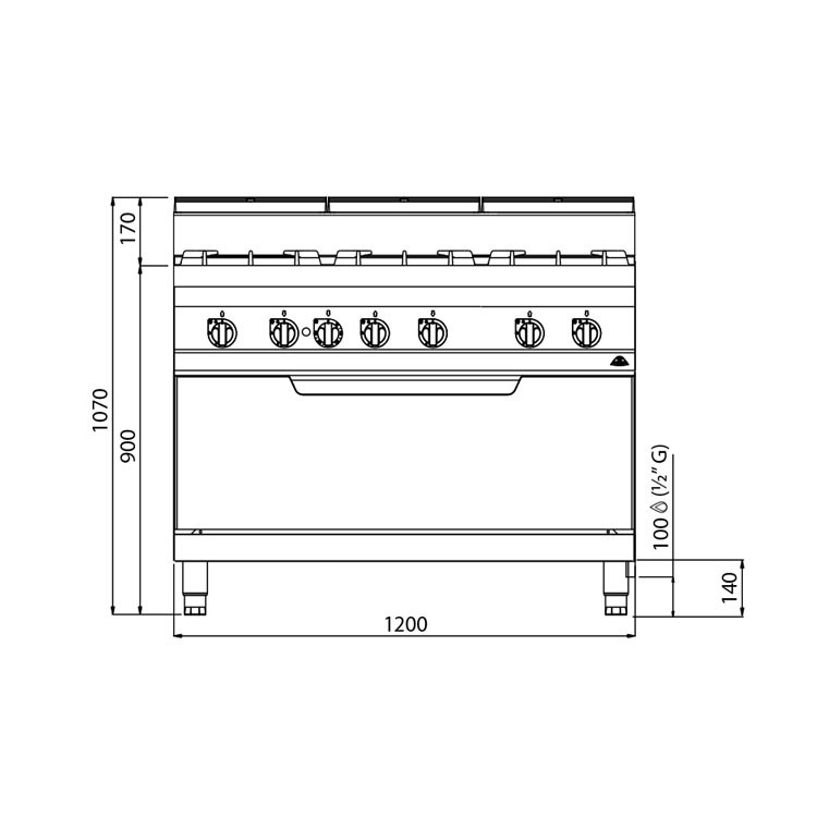 COCINA 6 FOGONES GAS HORNO MAXI FONDO 70