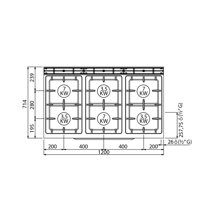 COCINA 6 FOGONES GAS HORNO MAXI FONDO 70