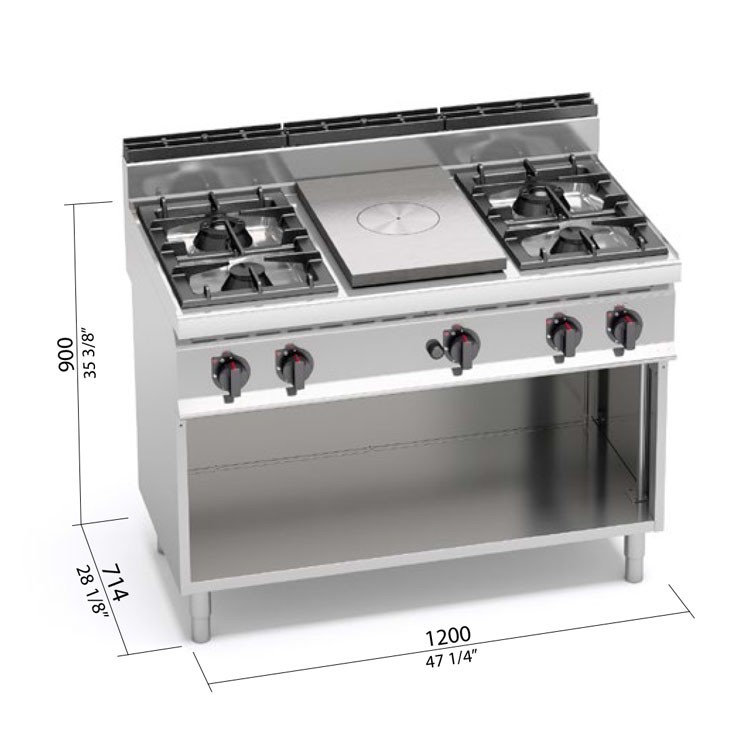 COCINA 4 FOGONES GAS Y PLACA RADIANTE FONDO 70