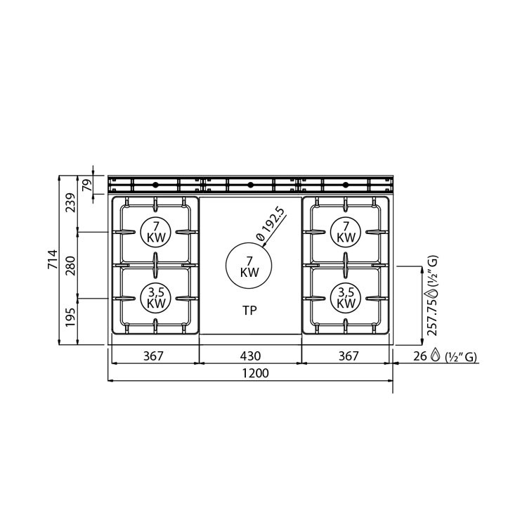COCINA 4 FOGONES GAS Y PLACA RADIANTE FONDO 70