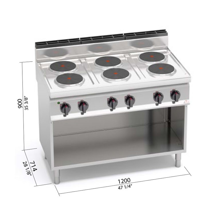 COCINA 6 FOGONES F. 70 ELÉCTRICA CON SOPORTE