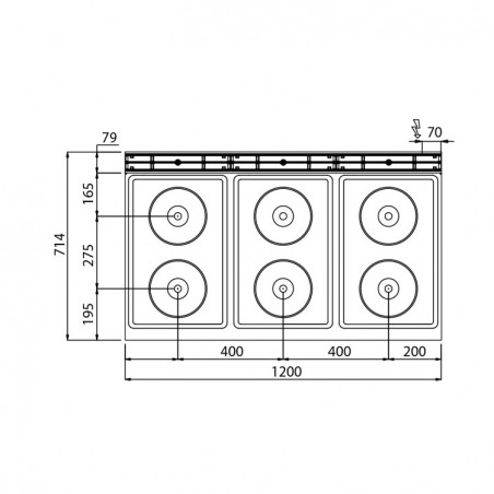 COCINA 6 FOGONES F. 70 ELÉCTRICA CON SOPORTE
