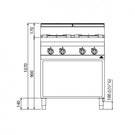COCINA 4 FOGONES GAS MUEBLE FONDO 70
