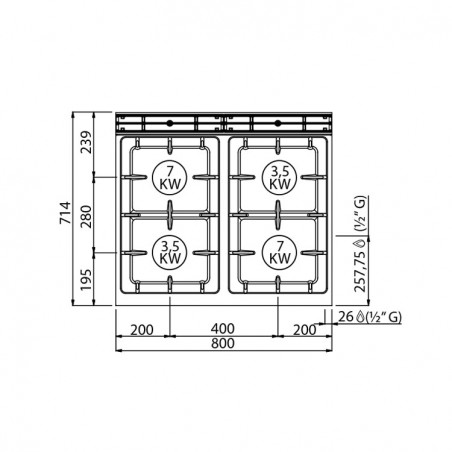 COCINA 4 FOGONES GAS MUEBLE FONDO 70