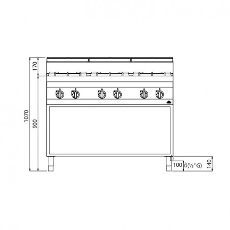 COCINA 6 FOGONES GAS MUEBLE FONDO 70