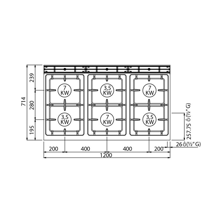 COCINA 6 FOGONES GAS MUEBLE FONDO 70