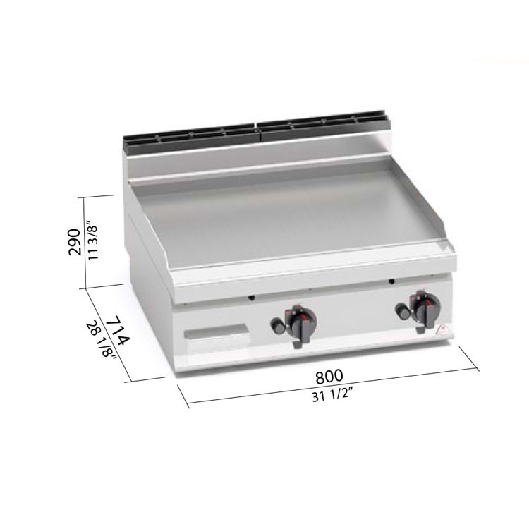 FRYTOP ACERO RECTIFICA. GAS SOBREMESA 800X700