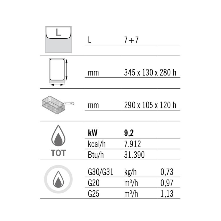FREIDORA 7+7L GAS MUEBLE FONDO 70